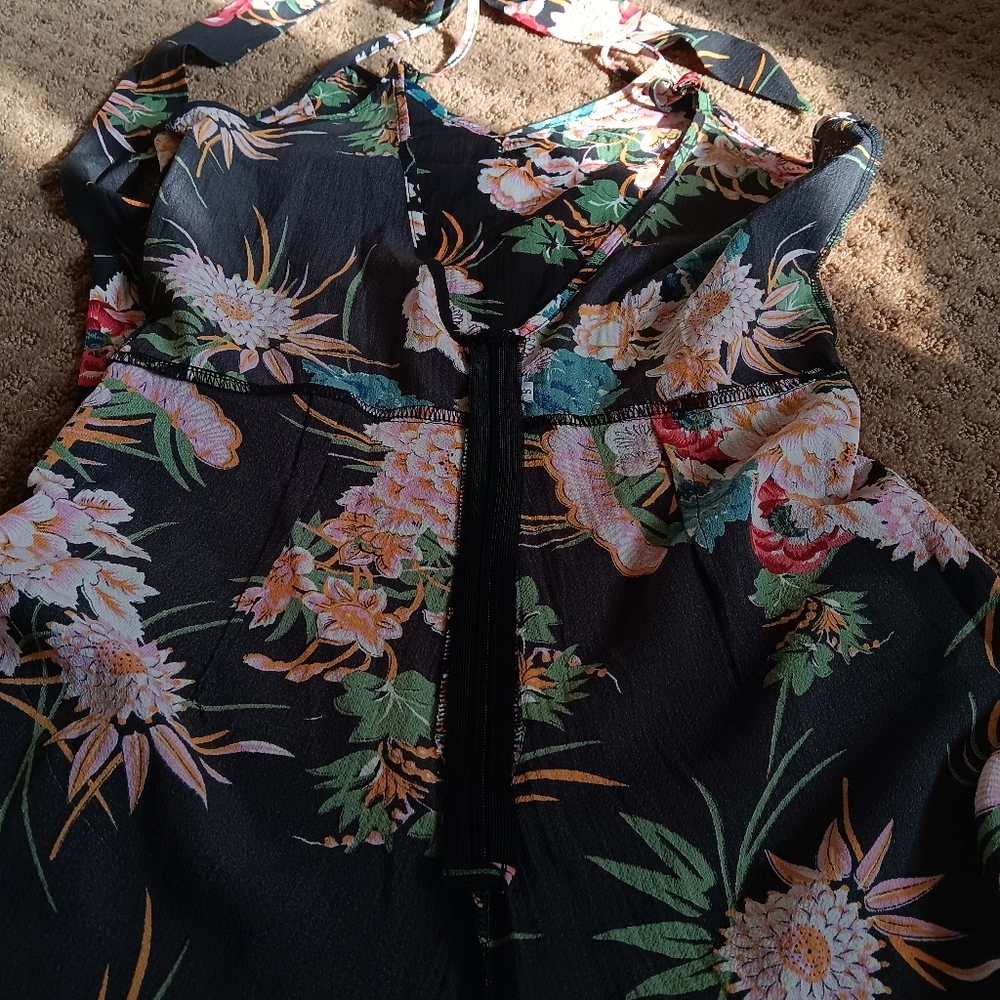 Floral Halter Dress with Zipper